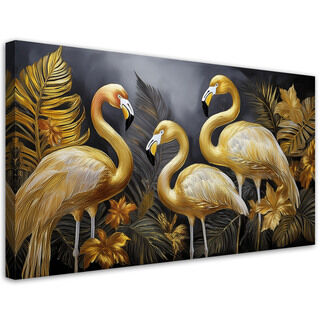 Leinwandbild, Goldflamingos-Vogel-Glamour - (80x40)