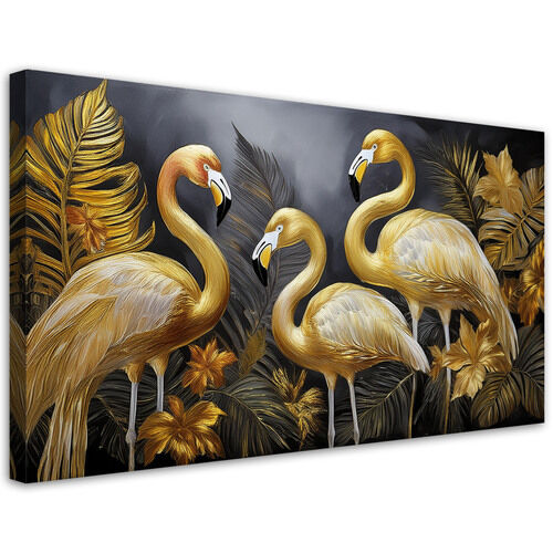 Leinwandbild, Goldflamingos-Vogel-Glamour - (80x40)
