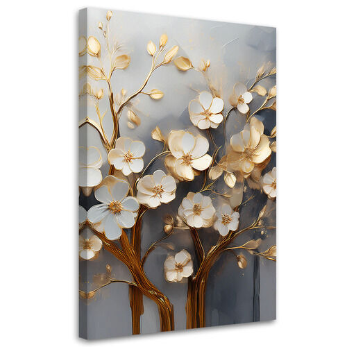 Leinwandbild, Magnolienbaum-Abstraktion Gold - (40x60)