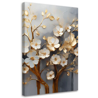 Leinwandbild, Magnolienbaum-Abstraktion Gold - (80x120)