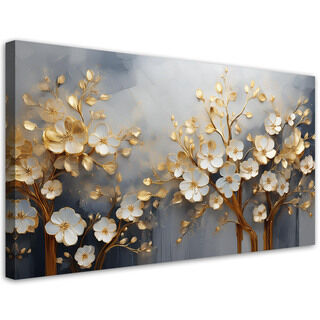 Leinwandbild, Magnolienbaum-Abstraktion Gold - (80x40)