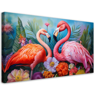 Leinwandbild, Flamingos, Vögel, exotische Tiere - (80x40)