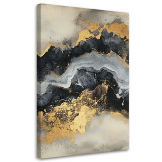 Leinwandbild, Schwarz-weißer Marmor mit Gold - (80x120)