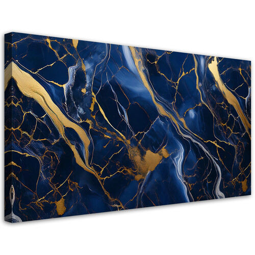 Leinwandbild, Blauer Marmor mit goldenem Hochglanz - (100x50)