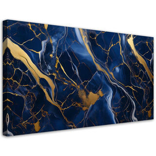 Leinwandbild, Blauer Marmor mit goldenem Hochglanz - (80x40)