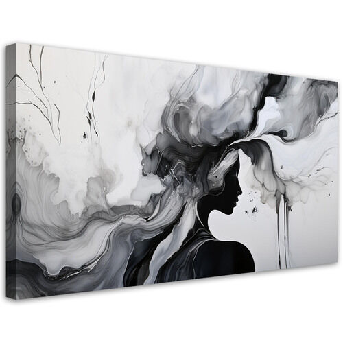 Leinwandbild, Frau Abstraktion Schwarz-Weiß-Tinte - (80x40)