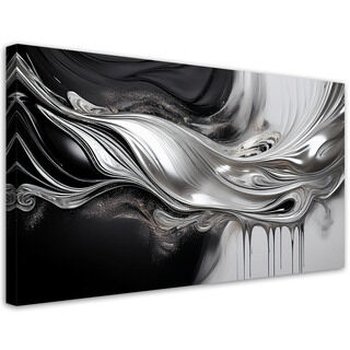 Leinwandbild, Schwarz-Silber-3D-Abstraktion - (80x40)