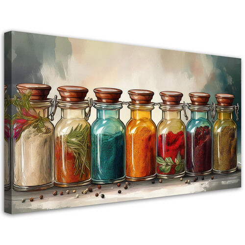 Leinwandbild, Bunte Gewürzkräuter - (80x40)