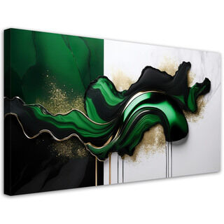 Leinwandbild, Grüne moderne Abstraktion mit Gold - (80x40)