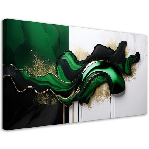Leinwandbild, Grüne moderne Abstraktion mit Gold - (80x40)