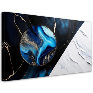 Leinwandbild, Blaue Abstraktion mit goldenem 3D-Effekt - (80x40)