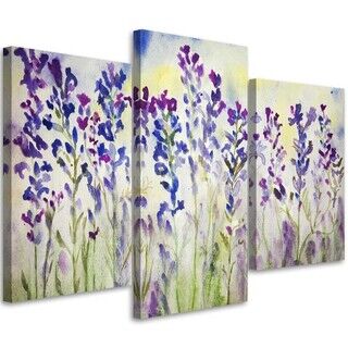 Dreiteiliges Wandbild, Lila und blaue Blumen