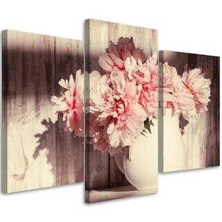 Dreiteiliges Wandbild, Vintage-Blumen in einer Vase