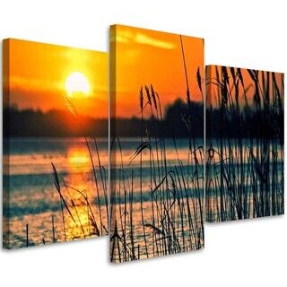 Dreiteiliges Wandbild, Sonnenuntergang über dem Wasser