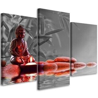 Dreiteiliges Wandbild, Roter Buddha ZEN