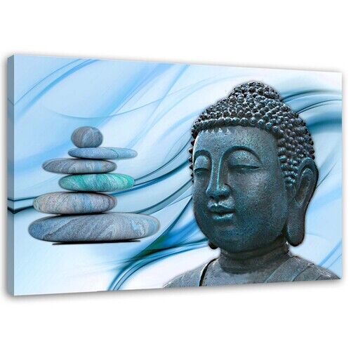 Wandbilder, Buddha-Kopf und Steine - blau