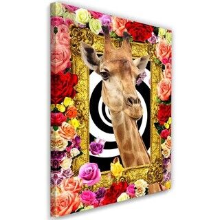 Wandbilder, Giraffe und bunte Rosen