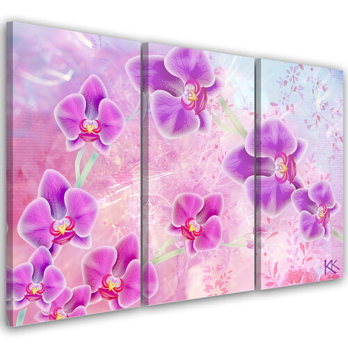 Dreiteiliges Wandbild, Orchideenblumen Abstraktion