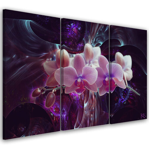 Dreiteiliges Wandbild, Weiße Orchidee auf dunklem Hintergrund