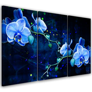 Dreiteiliges Wandbild, Blaue Orchideenblume