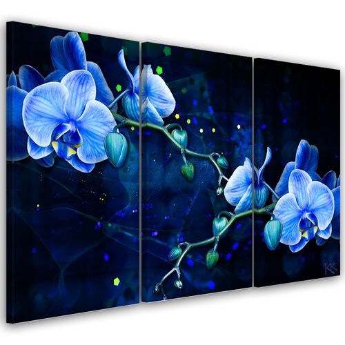 Dreiteiliges Wandbild, Blaue Orchideenblume