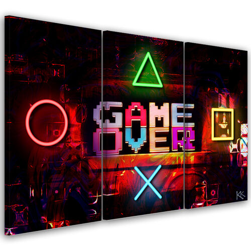 Dreiteiliges Wandbild, Game Over Schriftzug für Gamer