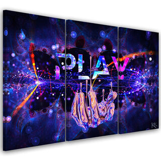 Dreiteiliges Wandbild, Neonschild Play