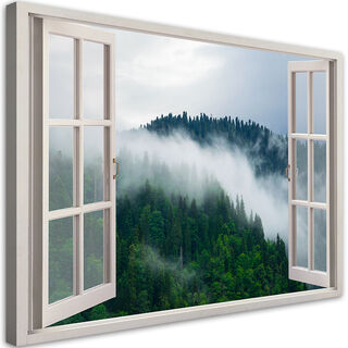 Wandbilder, Wald im Nebellandschaft Fensterblick