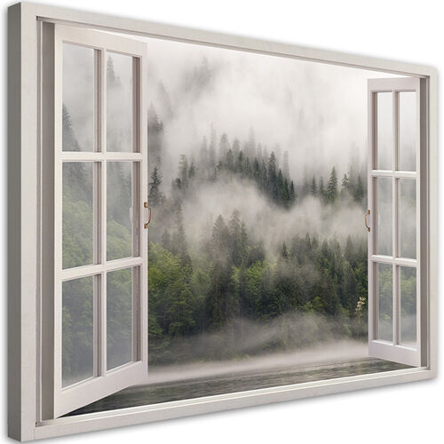 Wandbilder, Fenster Wald im Nebelsee Landschaft