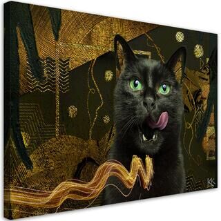 Wandbilder, Schwarze Katze Gold Abstraktion