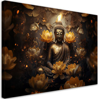 Wandbilder, Goldener Buddha und Lotusblumen