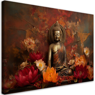 Wandbilder, Meditierender Buddha und bunte Blumen