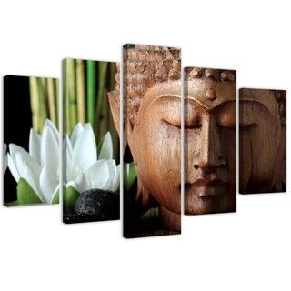 Fünfteilige Wandbilder, Buddha und weiße Blume