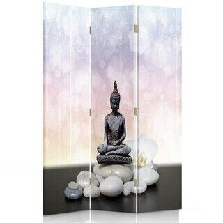 Raumteiler Beidseitig, Buddha-Figur und Steine