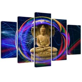 Fünfteilige Wandbilder, Buddha auf farbigem Hintergrund