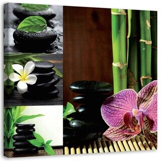 Wandbilder, Collage mit Zen - Orchidee Bambus Steine