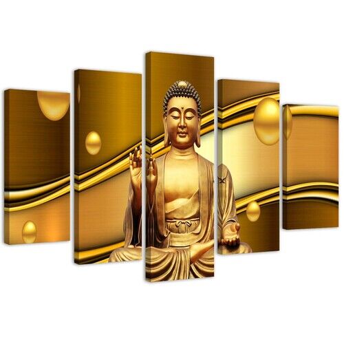 Fünfteilige Wandbilder, Goldener Buddha auf goldenem Hintergrund