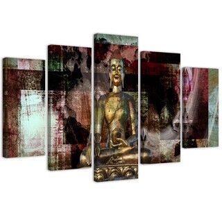 Fünfteilige Wandbilder, Goldener Buddha auf abstraktem Hintergrund