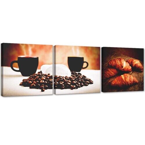 Set von Wandbildern, Kaffee und Croissants