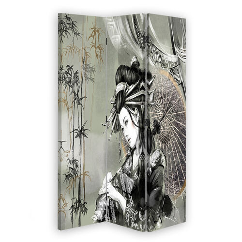 Raumteiler Beidseitig drehbar, Geisha und Bambus - (110x170)