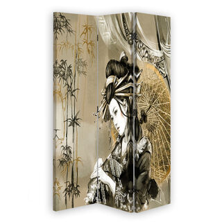 Raumteiler Beidseitig drehbar, Geisha und Bambus - (110x170)