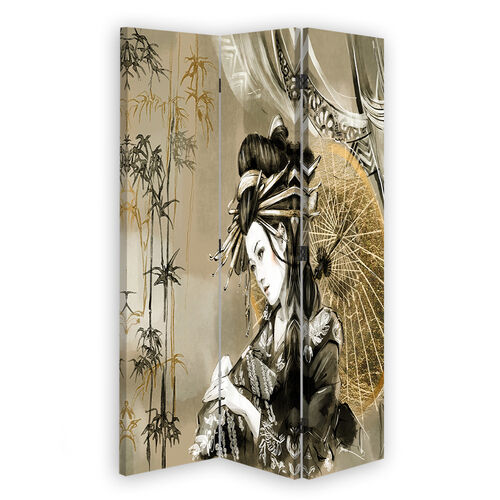 Raumteiler Beidseitig drehbar, Geisha und Bambus - (110x170)
