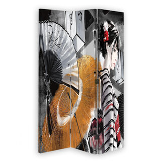 Raumteiler Beidseitig drehbar, Japan Geisha mit einem Fächer - (110x170)