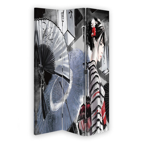 Raumteiler Beidseitig drehbar, Japan Geisha mit einem Fächer - (110x170)