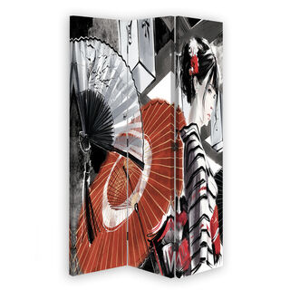 Raumteiler Beidseitig drehbar, Japan Geisha mit einem Fächer - (110x170)
