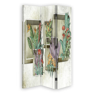 Raumteiler Beidseitig drehbar, Quadratische Regale mit Blumen - (110x170)