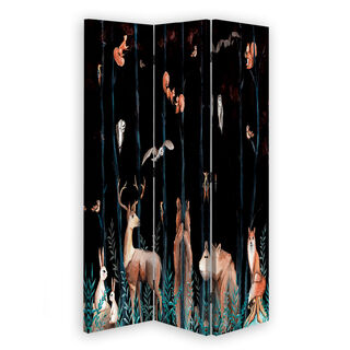 Raumteiler Beidseitig drehbar, Waldtiere Hirsch Bär Fuchs - (110x170)
