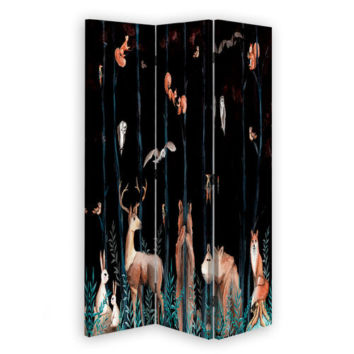 Raumteiler Beidseitig drehbar, Waldtiere Hirsch Bär Fuchs - (110x170)