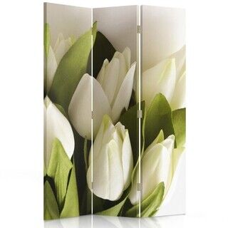 Raumteiler Beidseitig drehbar, Frische weiße Tulpen - (110x170)