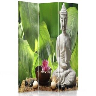 Raumteiler Beidseitig drehbar, Buddha auf einem Hintergrund von Blättern - (110x170)
